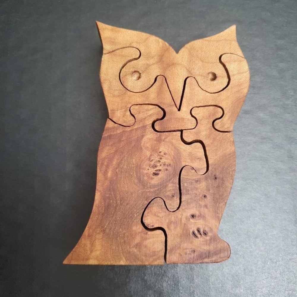 Vintage Wood Owl Puzzle Handcut 4 Piece Jigsaw Desk Mantle Decoration, Stands